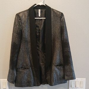 Mural Art Has No Boundries Metallic Silver Gliter Black Collar Blazer Y2k Office